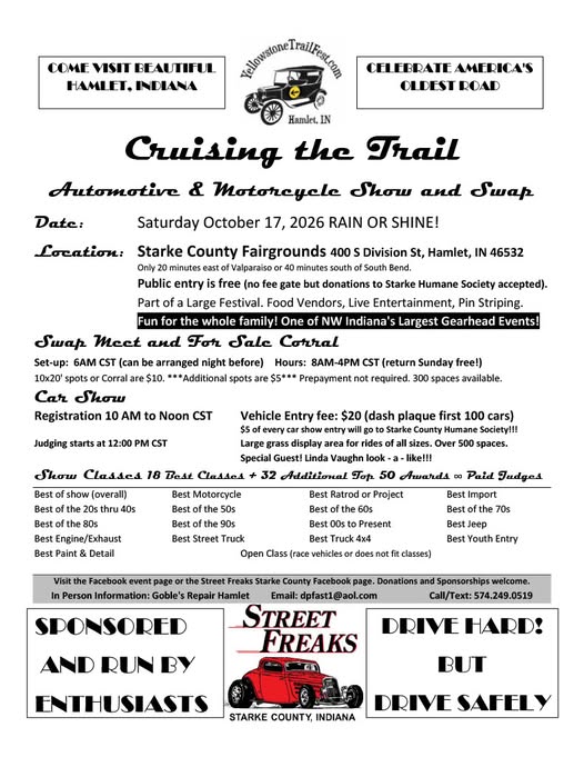 Cruising the Trail car show in Hamlet, IN