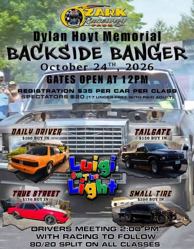 Dylan Hoyt Memorial Backside Banger car show in Rogersville, MO