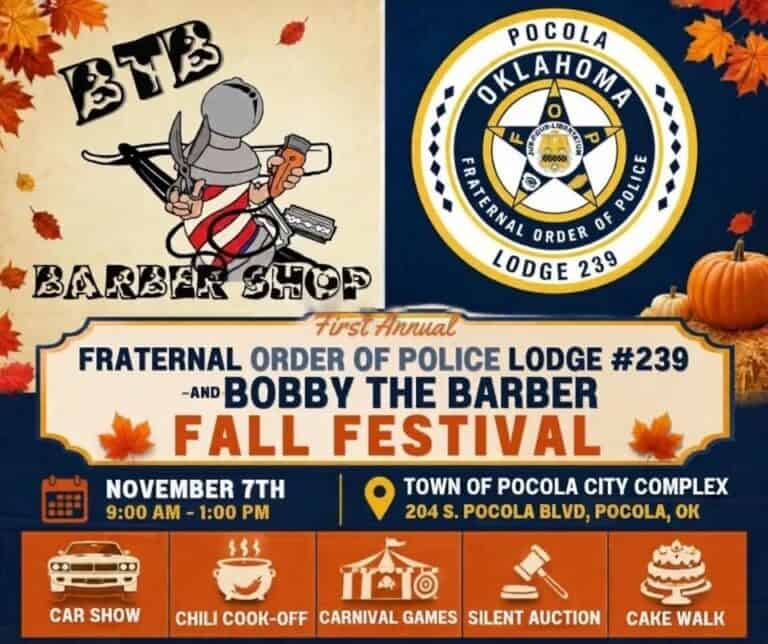 Fraternal Order of Police Lodge #239 and Bobby the Barber Fall Festival car show in Pocola, OK