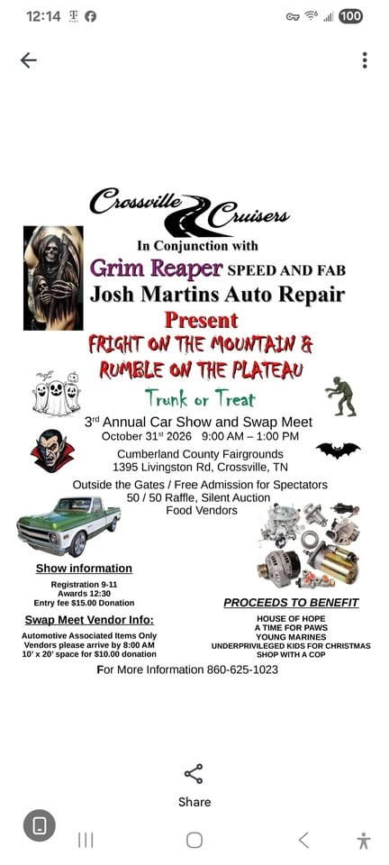 Fright on the Mountain & Rumble on the Plateau Trunk or Treat car show in Crossville, TN