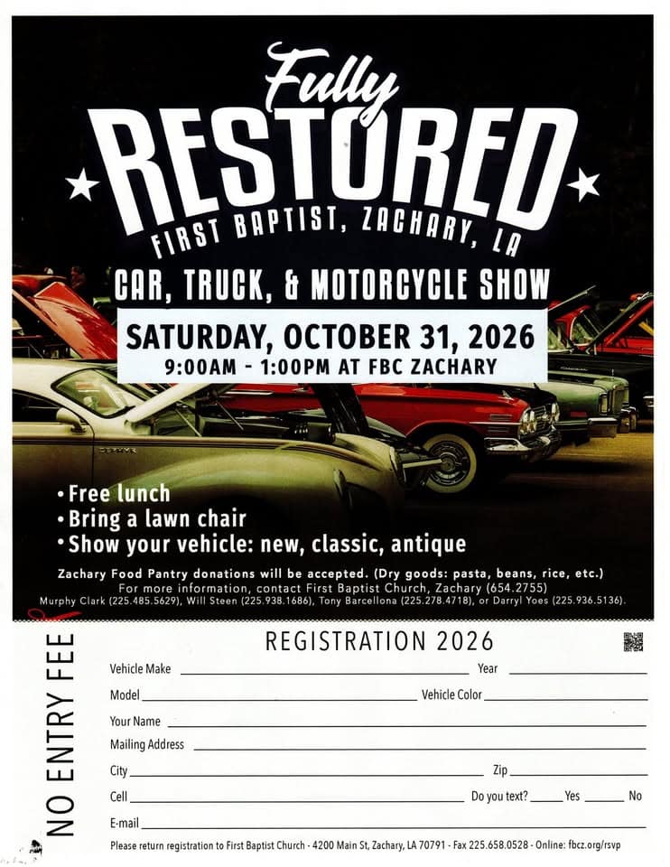 Fully Restored Car, Truck, & Motorcycle Show car show in Zachary, LA