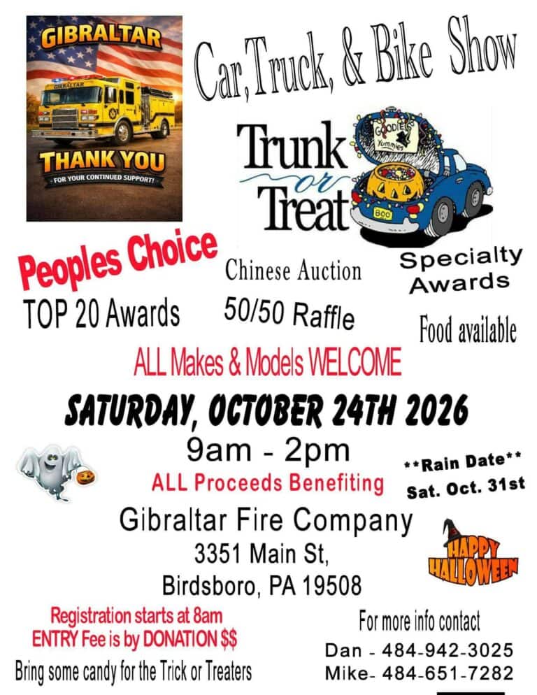Gibraltar Fire Company Car, Truck, & Bike Show and Trunk or Treat car show in Birdsboro, PA