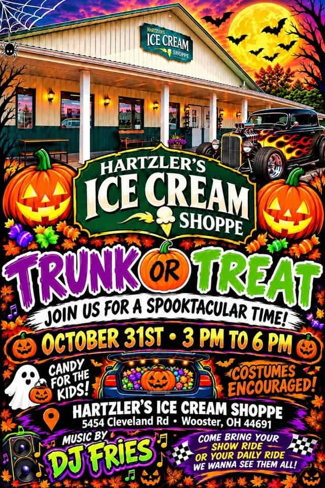 Hartzler’s Ice Cream Shoppe Trunk or Treat car show in Wooster, OH