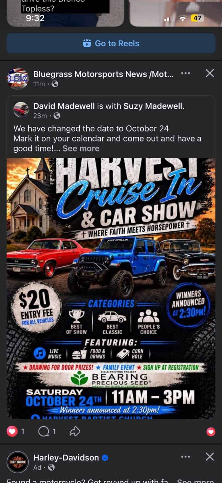 Harvest Cruise In & Car Show event at Harvest Baptist Church in Owensboro, KY