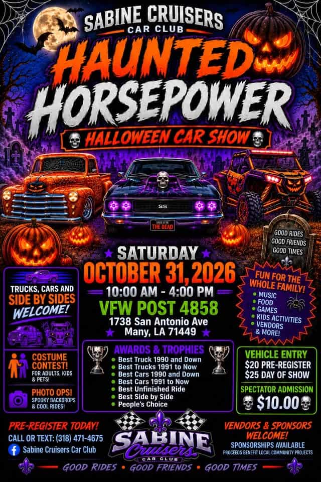 Haunted Horsepower Halloween Car Show car show in Many, LA