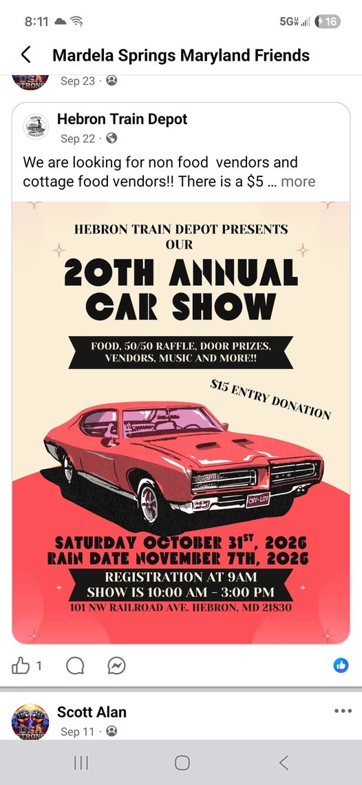 Hebron Train Depot 20th Annual Car Show car show in Hebron, MD