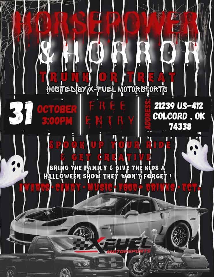 Horsepower & Horror Trunk Or Treat car show in Colcord, OK