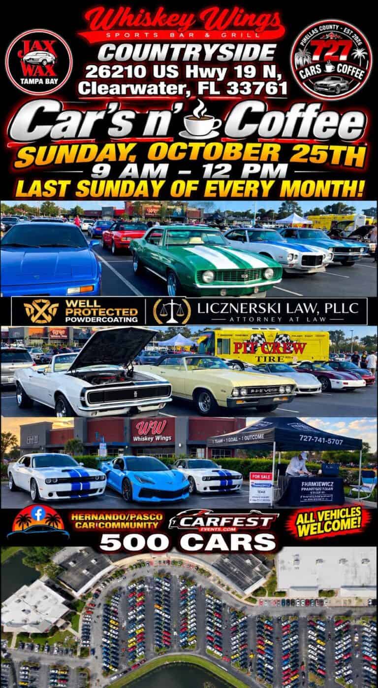 Jax Wax/Whiskey Wings Cars & Coffee car show in Clearwater, FL
