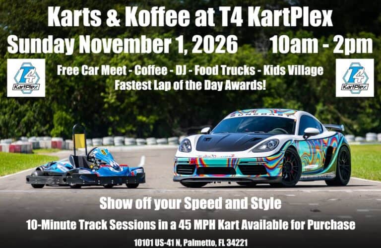 Karts & Koffee at T4 KartPlex car show in Palmetto, FL