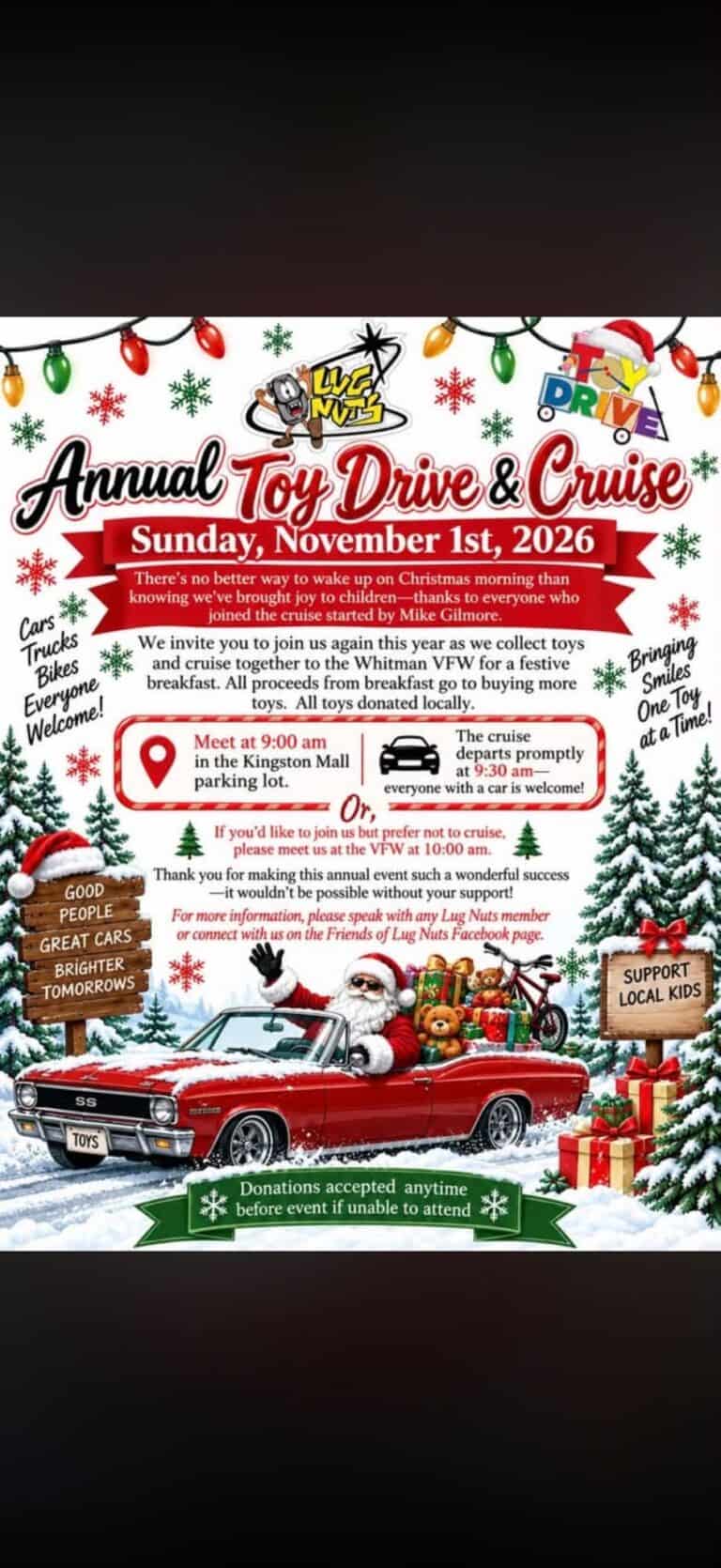 Lug Nuts Annual Toy Drive & Cruise car show in Kingston, MA