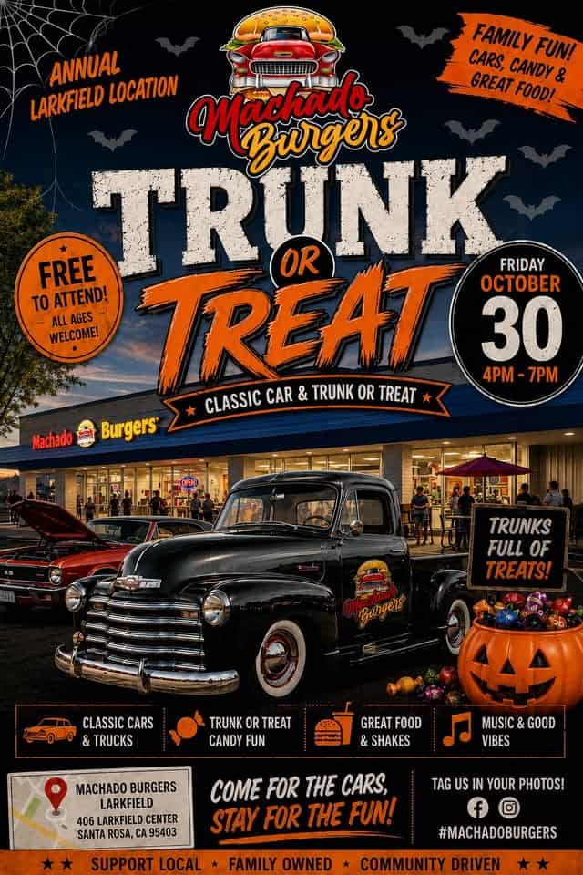 Machado Burgers Trunk or Treat car show in Santa Rosa, CA
