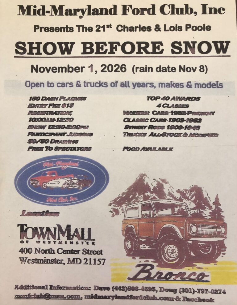 Mid-Maryland Ford Club Annual Show Before Snow car show in Westminster, MD