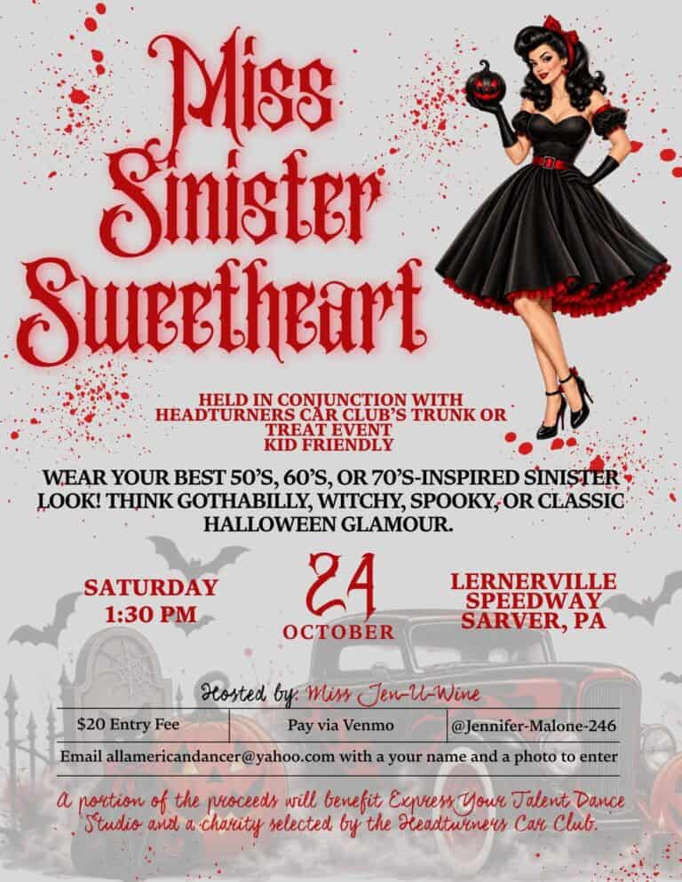 Miss Sinister Sweetheart Pinup Contest car show in Sarver, PA
