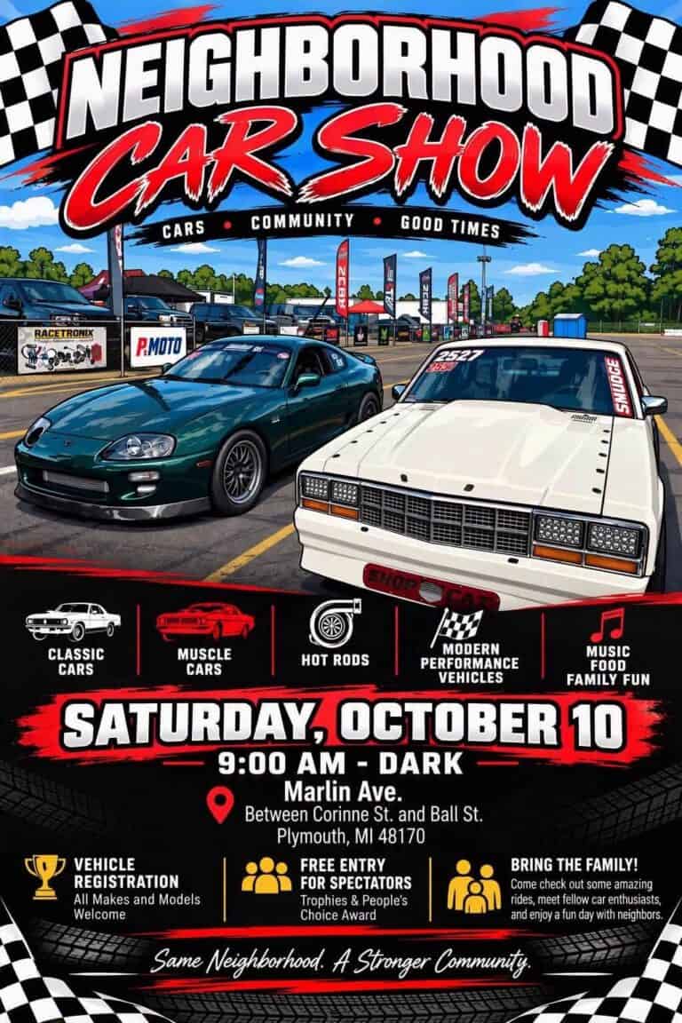 Neighborhood Car Show event at Marlin Ave between Corinne St and Ball St in Plymouth, MI on October 10, 2026