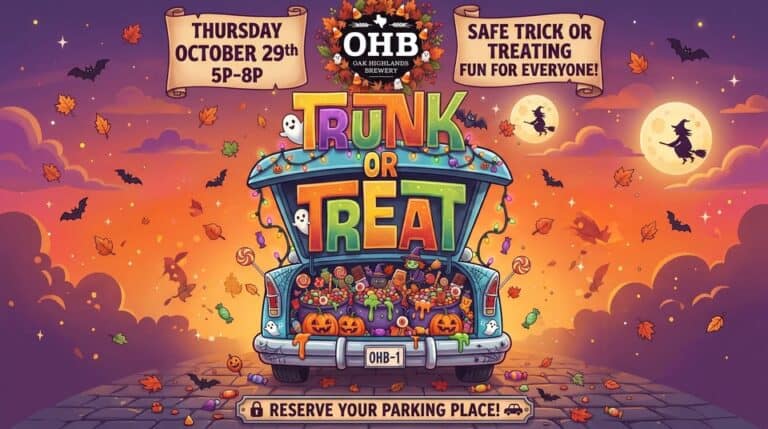 Oak Highlands Brewery Trunk Or Treat car show in Richardson, TX