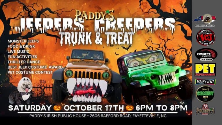 Paddy’s Jeepers Creepers Trunk & Treat car show in Fayetteville, NC
