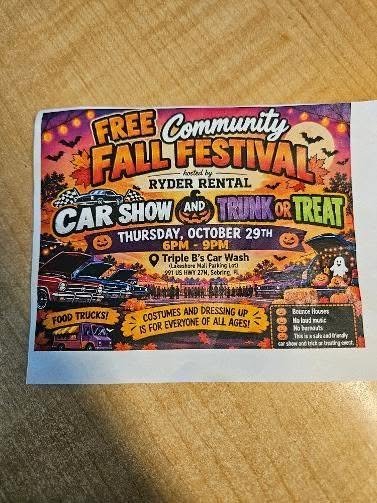 Ryder Rental Free Community Fall Festival Car Show and Trunk or Treat car show in Sebring, FL
