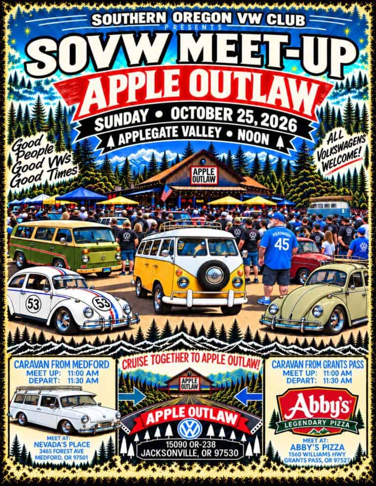 Southern Oregon VW Club SOVW Meetup car show in Jacksonville, OR