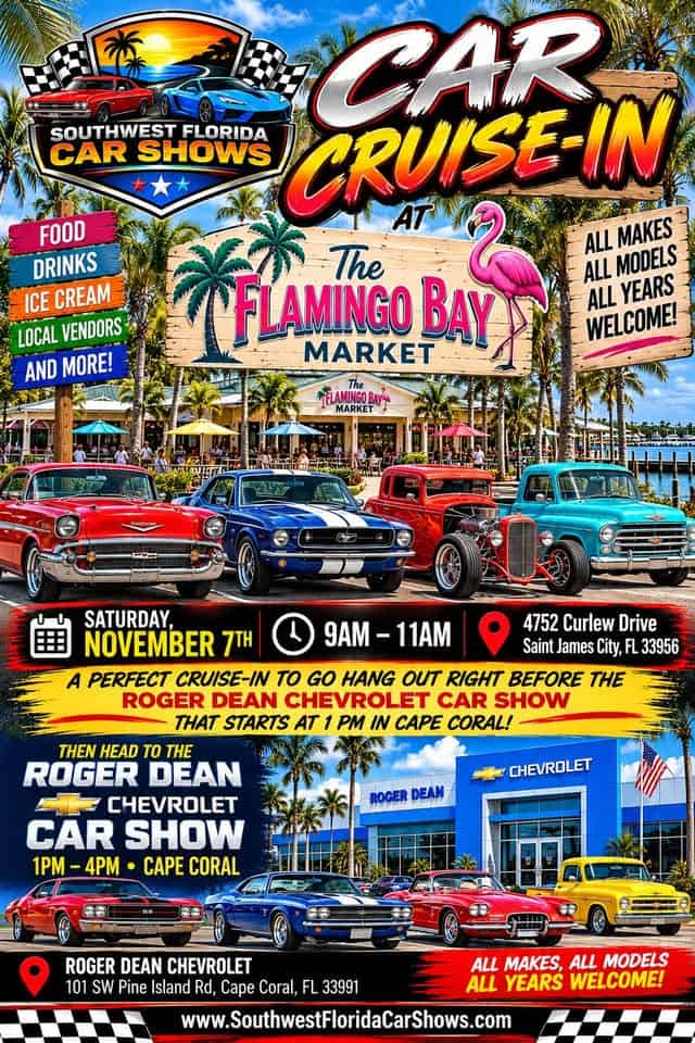 Southwest Florida Car Shows Car Cruise-In At The Flamingo Bay Market car show in Saint James City, FL