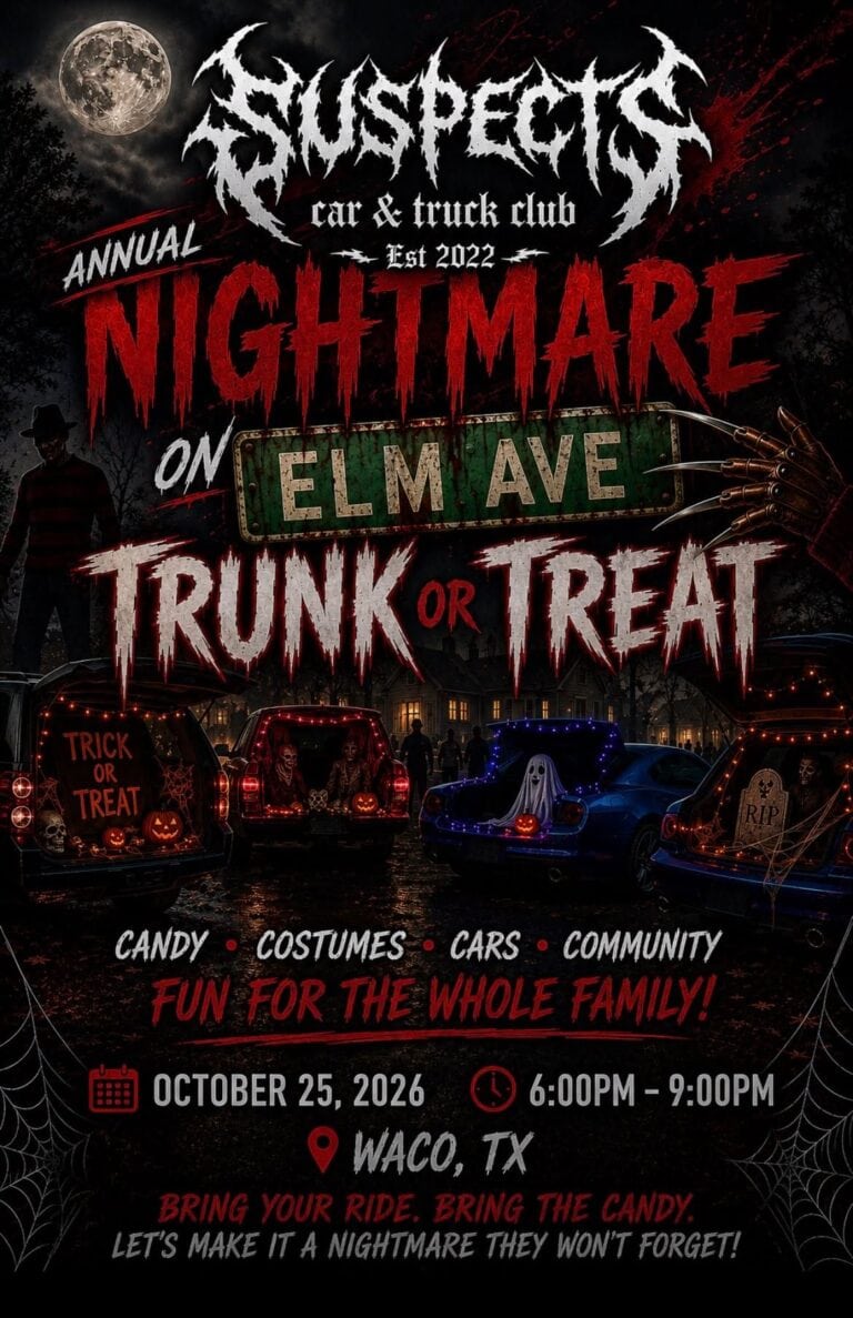 Suspects Annual Nightmare on Elm Ave Trunk or Treat car show in Waco, TX