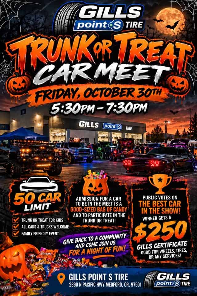 Trunk Or Treat Car Meet At Gills Point S Tire car show in Medford, OR