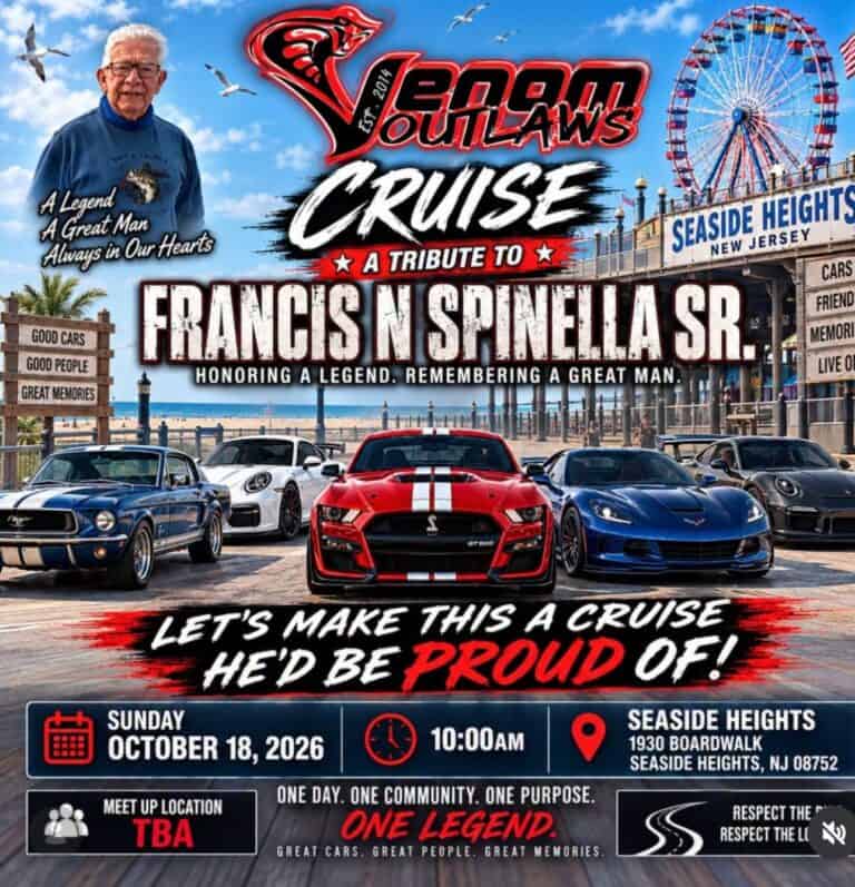 Venom Outlaws Cruise: A Tribute to Francis N. Spinella Sr. car show in Seaside Heights, NJ