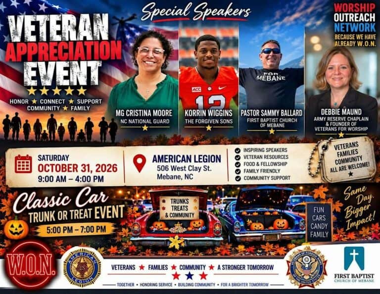 Veteran Appreciation Event & Classic Car Trunk or Treat car show in Mebane, NC
