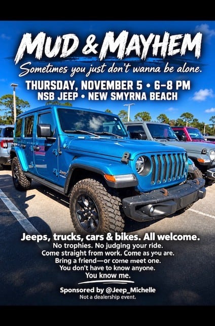 Mud & Mayhem: Jeep, Truck, Car & Bike Night car show in New Smyrna Beach, FL