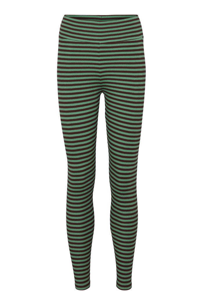 Ludmilla Tights – Stripe Frosty Spruce/Chocolate Plum   – 96% Cotton (Organic), 4% Elastane – Leggings