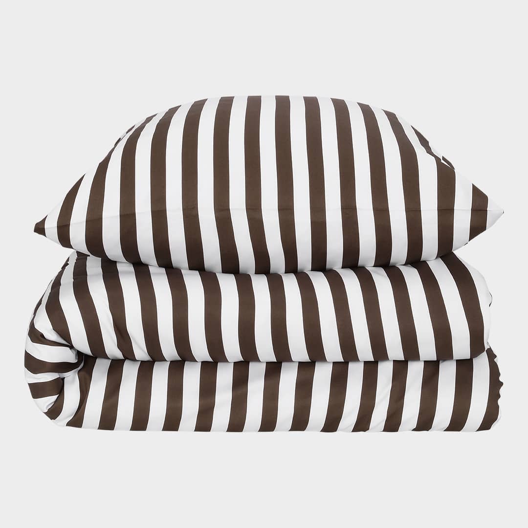 Bambus sengetøj hvid/brun stribet bred 140×200 Bambus sengetøj hvid/brun stribet bred 140×200