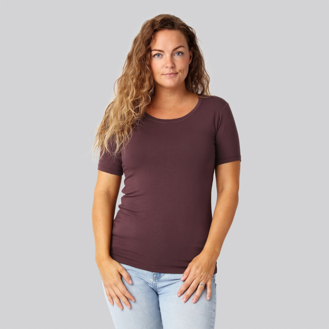 Bambus t-shirt o-hals bordeaux damer Bambus t-shirt o-hals bordeaux damer