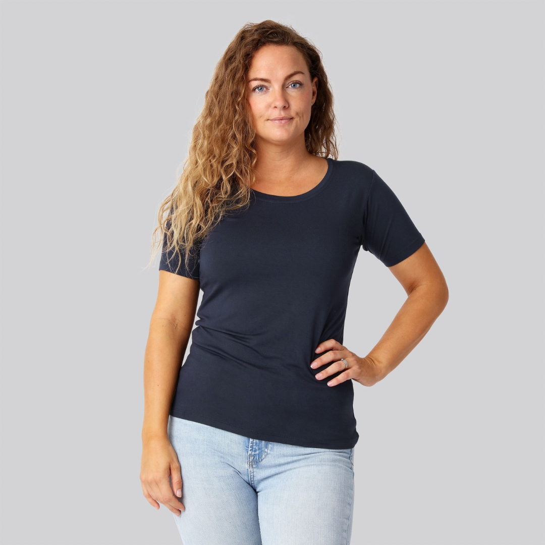 Bambus t-shirt o-hals navy damer Bambus t-shirt o-hals navy damer