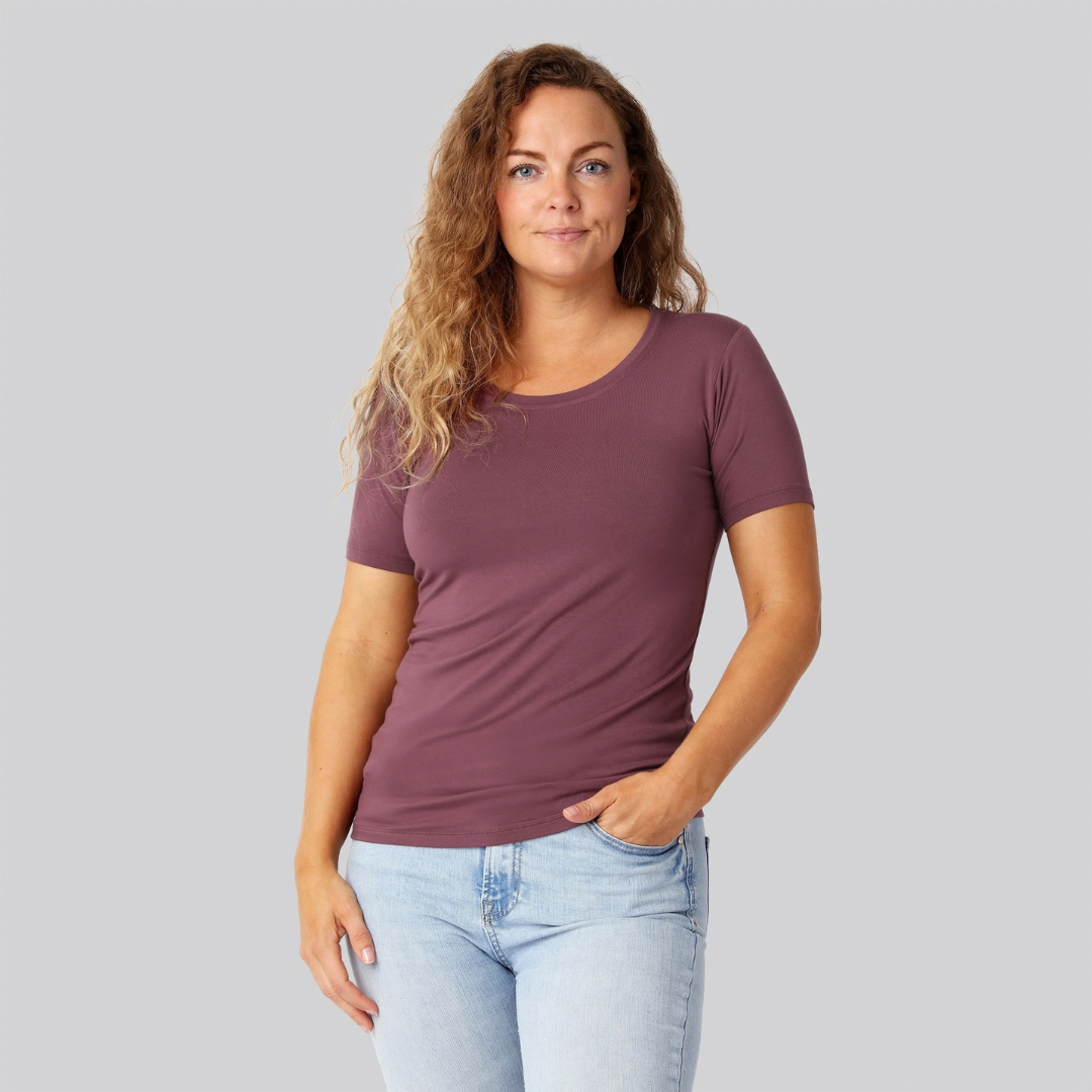 Bambus t-shirt o-hals rose damer Bambus t-shirt o-hals rose damer