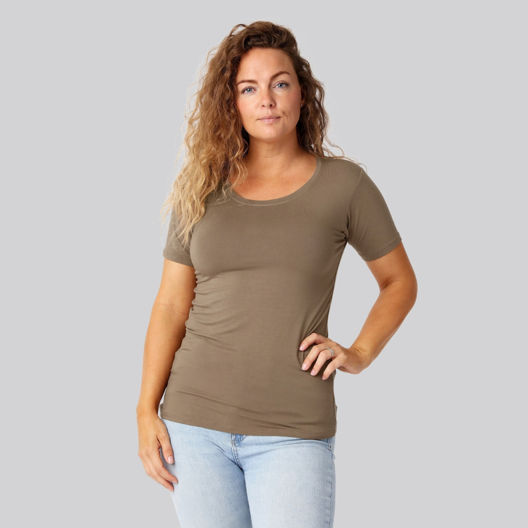 Bambus t-shirt o-hals sand damer Bambus t-shirt o-hals sand damer