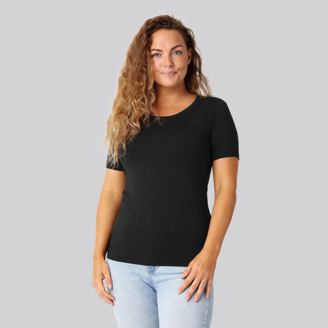 Bambus t-shirt o-hals sort damer Bambus t-shirt o-hals sort damer