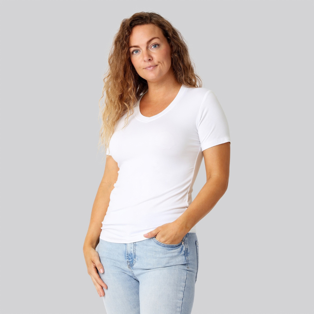Bambus t-shirt v-hals hvid damer Bambus t-shirt v-hals hvid damer