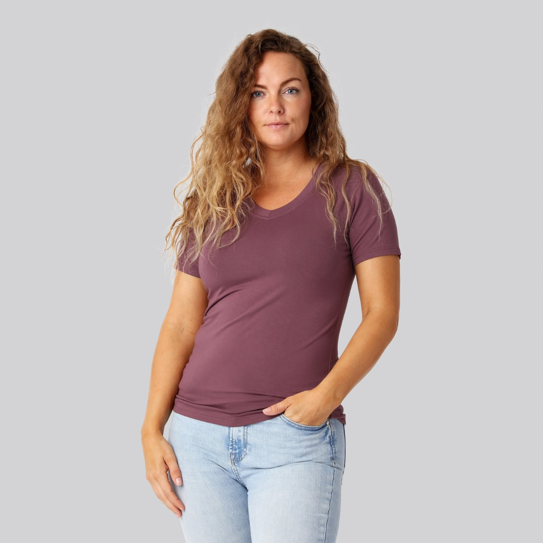 Bambus t-shirt v-hals rose damer Bambus t-shirt v-hals rose damer