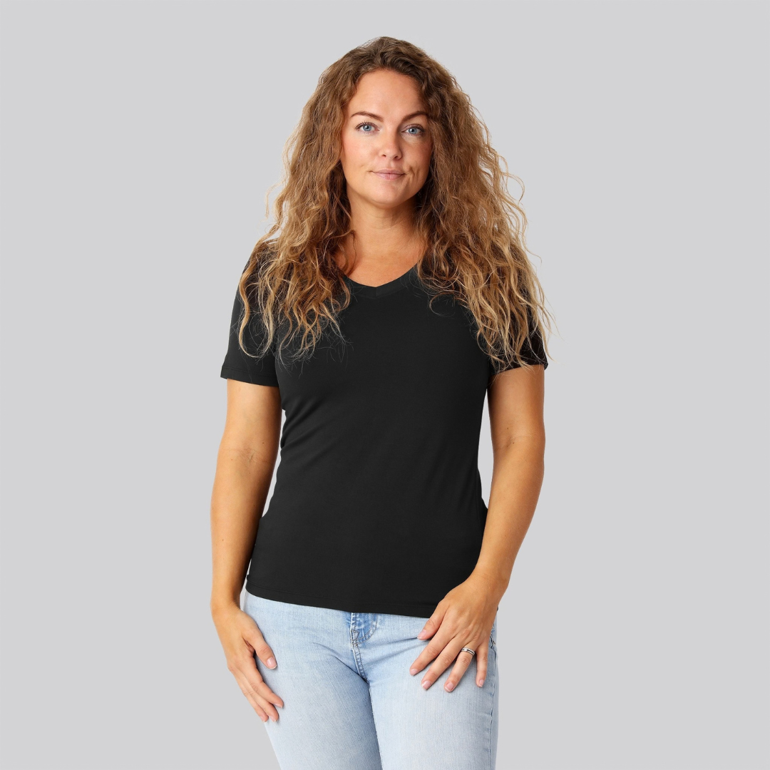 Bambus t-shirt v-hals sort damer Bambus t-shirt v-hals sort damer