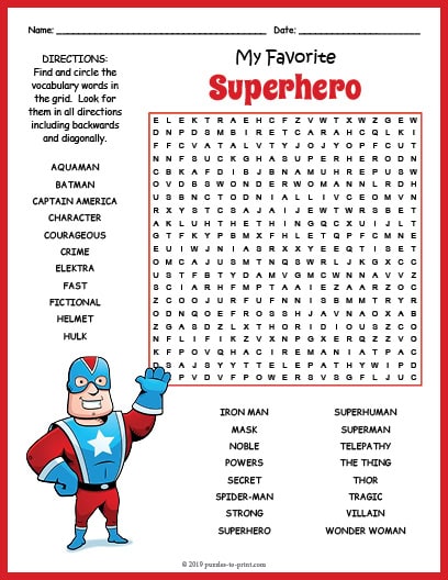 Superhero Word Search