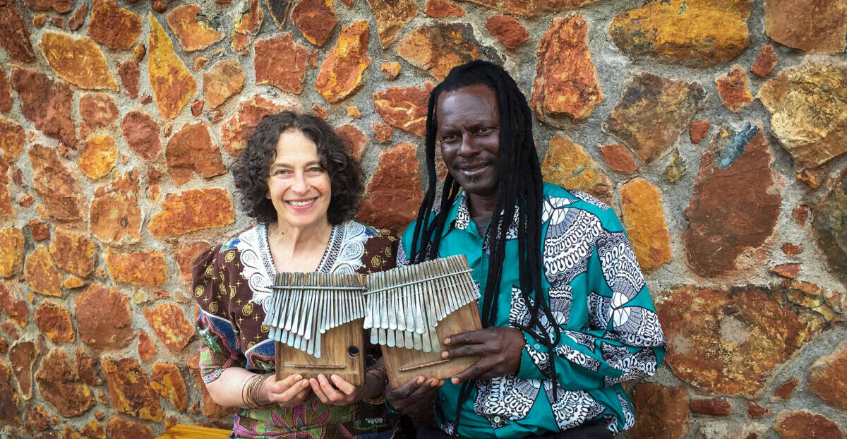 Image of Samaita Botsa and Erica Azim, each holding an Mbira
