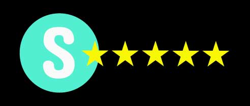Mint green circle with a white S with five golden stars
