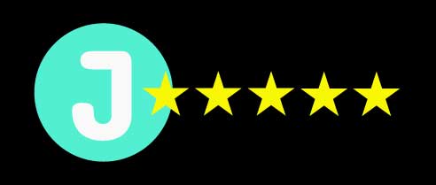 Mint green circle with a white J with five golden stars