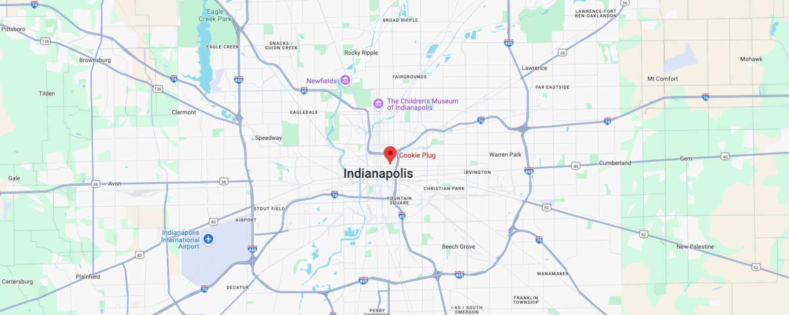 Image of Google Maps that marks the Chatham-Arch Indianapolis Cookie Plug in Indianapolis, IN 