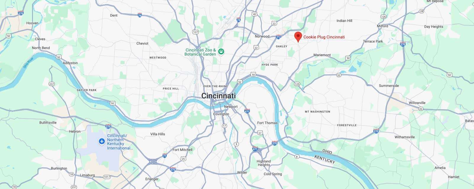 Image of Google Maps that marks the Madisonville Cincinnati Cookie Plug bakery in Cincinnati, OH