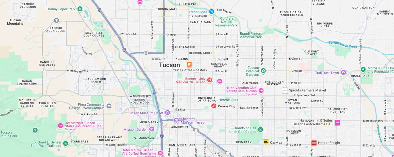 get google maps directions to cookie plug bakery in tucson az