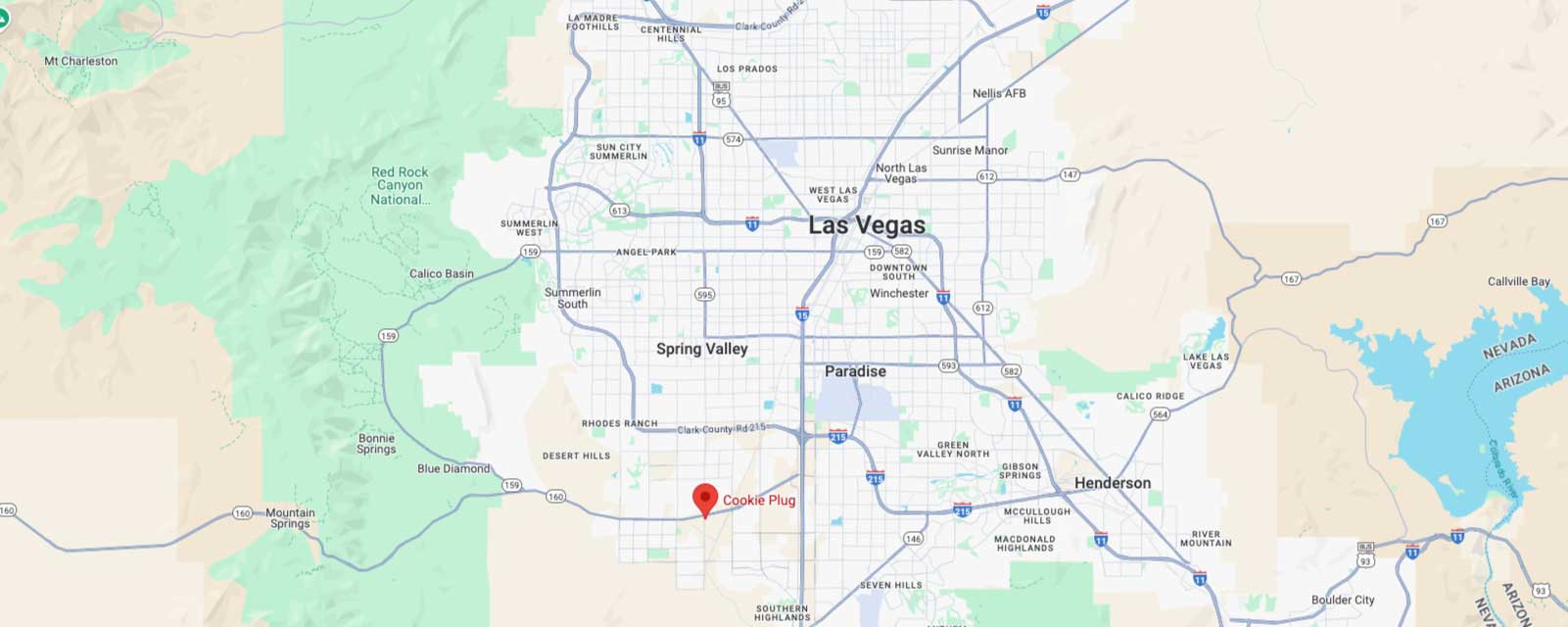 Image of Google Maps that marks the Enterprise Cookie Plug bakery in Las Vegas, NV