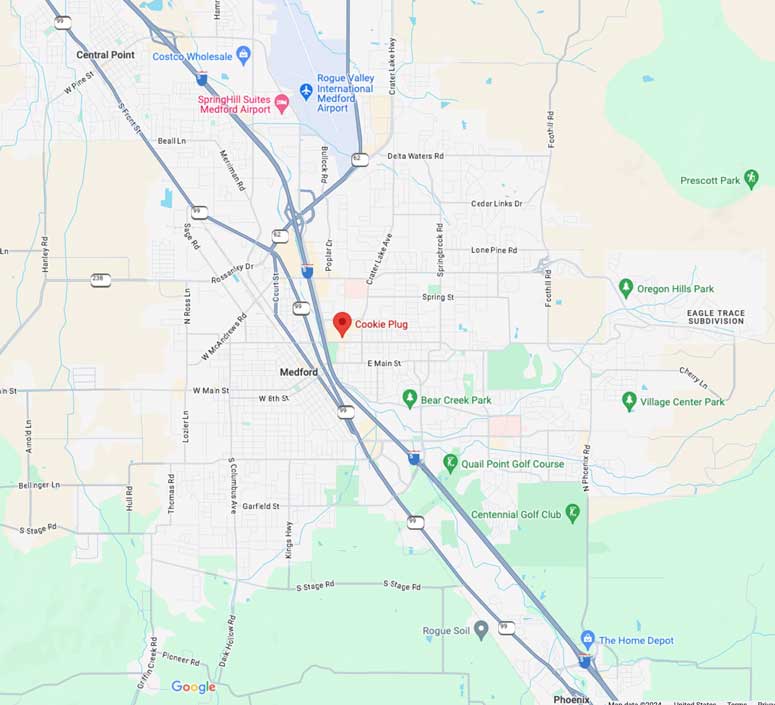 google maps directions to the Medford Cookie Plug - cookie bakery in Medford, OR