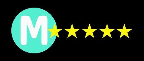 Mint green circle with a white M with five golden stars
