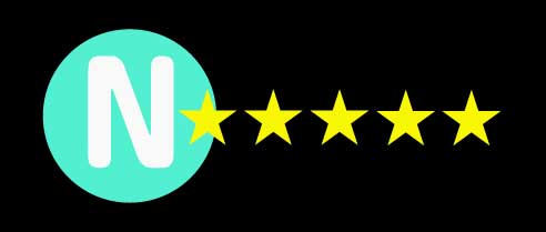 Mint green circle with a white A with five golden stars