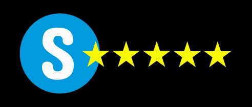 Blue circle with a white S with five golden stars